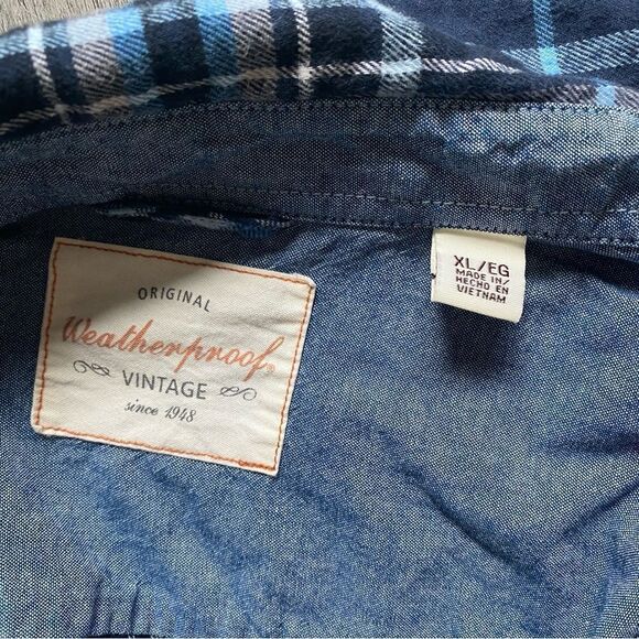Weatherproof Vintage Flannel Shirt Blue Plaid Button Down XL Men’s - Picture 3 of 7